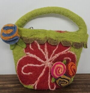 BNB Wool Boho Flower Kids Hand Bag Felted Flowers Handmade In Nepal Easter Bag